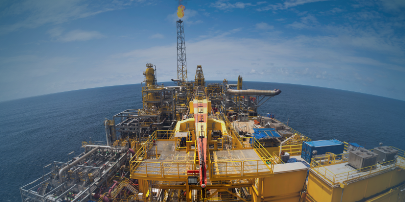 A fore view of an FLNG facility