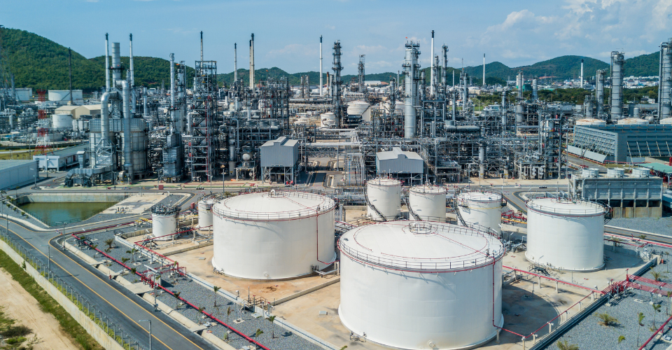 Aerial view oil refinery, refinery plant, refinery factory.