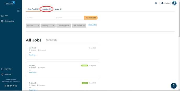 Airswift - Check Application Status