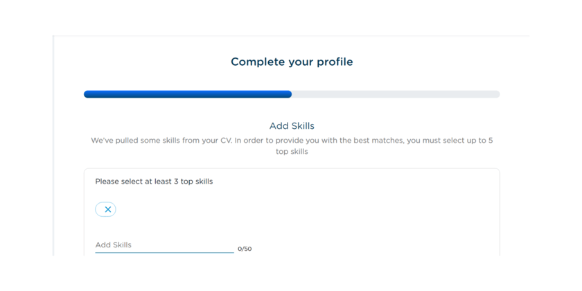 Add Skills screen on Airswift Digital candidate portal