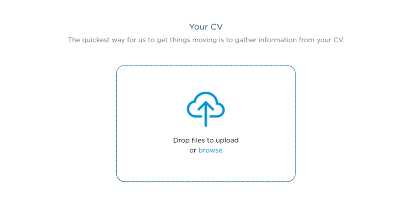 Upload CV screen on Airswift Digital candidate portal