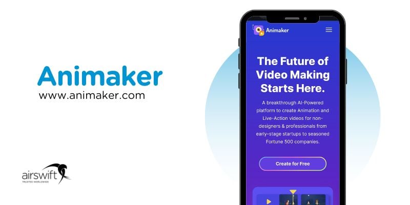 Animakers homepage on mobile, AI-powered video making