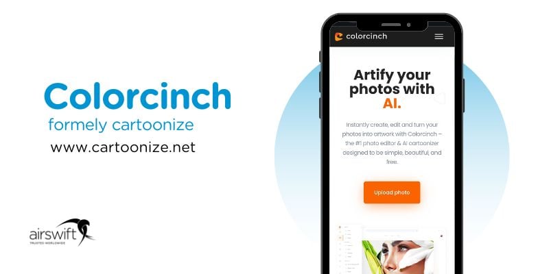 Colorcinchs webpage on phone, artifying photos with AI