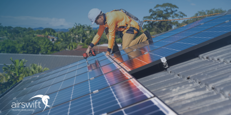Engineer working on a solar panel