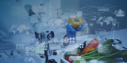 A lab-coated individual is holding a vegetable, representing the role of science in agricultural innovation and research.