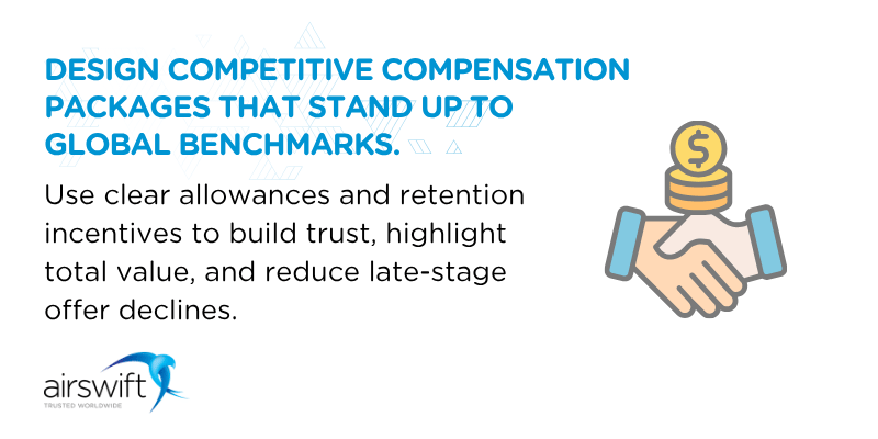 Graphic about how designing competitive compensation packages that can stand up to global benchmarks can attract mining talent to remote regions