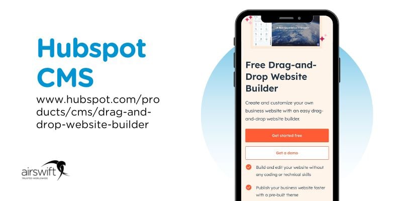 Hubspot CMSs drag-and-drop builder on a smartphone