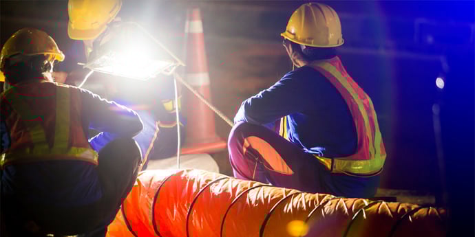 Some challenges when working at night include poor visibility, impaired or drowsy drivers, and lack of communication between shifts.