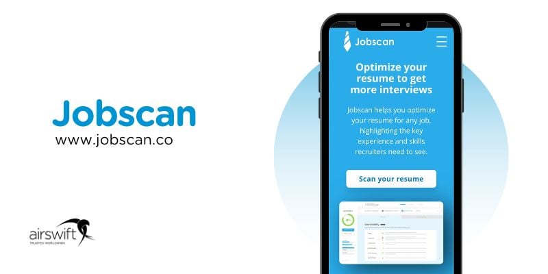 Jobscan on smartphone, optimizing resumes for job interviews