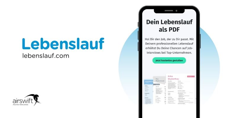 Mobile screen showing Lebenslauf.com, a German resume builder