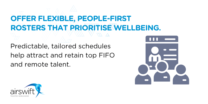 Graphic highlighting how flexible rosters can positively impact recruitment for mining talent