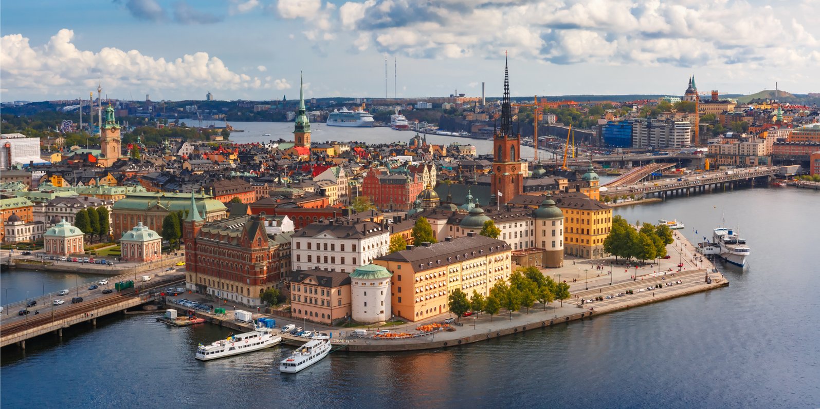 Wide shot of Sweden and its architecture and buildings