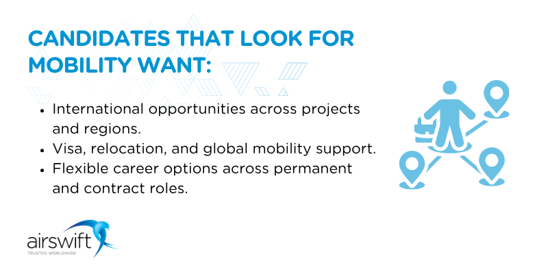 Oil and gas candidates that look for career mobility want international opportunities, bureaucratic support and flexible career options.