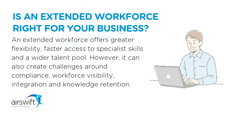Graphic about the pros and cons of extended workforce.